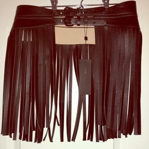 BCBG leather belt with fringe